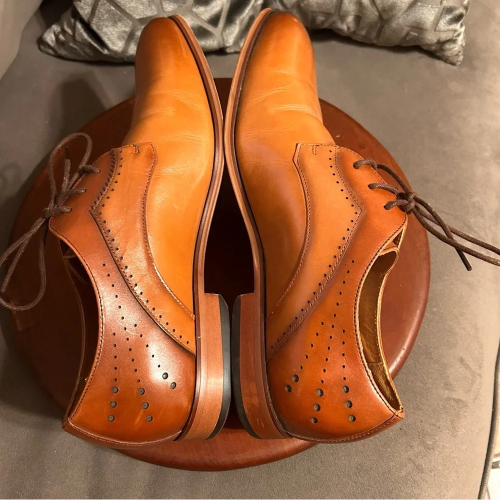 Stacy Adams Men's Savion Cognac Lace-up Plain Toe Oxford Size 10M EUC Like New!